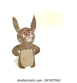 cartoon rabbit wearing spectacles with speech bubble