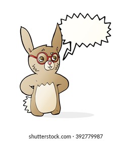cartoon rabbit wearing spectacles with speech bubble