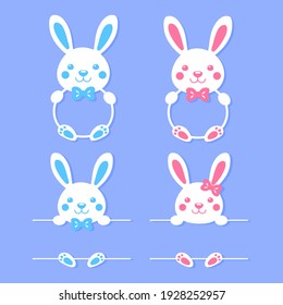Cartoon rabbit white frame is empty For adding your message Isolated on background