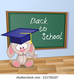 Cartoon Rabbit wrote chalk on a blackboard 