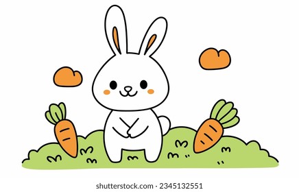 Cartoon Rabbit's Carrot Quest: Creative Playground of Children's Art