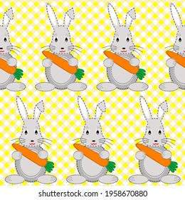 Cartoon rabbits with carrots seamless pattern