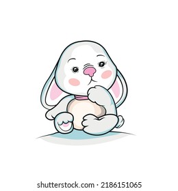 Cartoon rabbits, cute baby bunny, gray fluffy hare. Easter bunnys, adorable rabbit, wildlife or farm animals vector set of rabbit cute, animal characters illustration isolated on a white background.