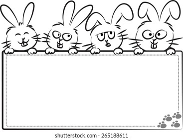 cartoon rabbits holding a blank card