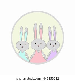 Cartoon rabbits logo emblem. Three rabbits