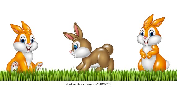 Cartoon rabbits on grass background