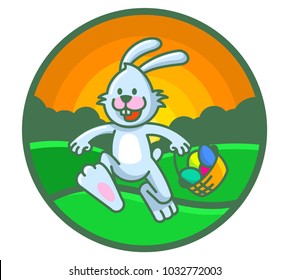 cartoon rabbits related to Easter celebration. greeting card. sticker. vector illustration