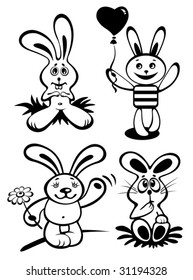 Cartoon rabbits set isolated on a white background.