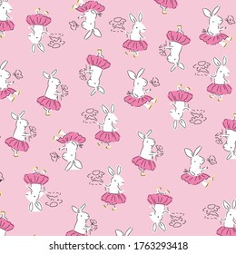 Cartoon rabbits with various styles, vector illustrations, alternating positions, images of butterflies and flowers with smooth contours as ornaments