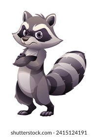 Cartoon raccoon in angry pose. Vector illustration isolated on white background