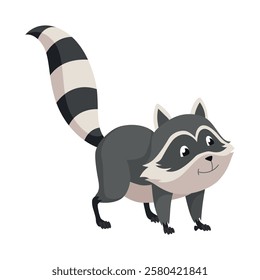 Cartoon raccoon character emotion. Funny wild coon pose, cute mammal. Vector design animal icon isolated on white background