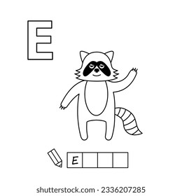 Cartoon raccoon coloring pages. Learning game for small children - write a word in Russian language. Vector alphabet for kids