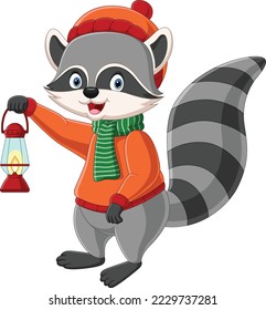 Cartoon raccoon holding a lantern