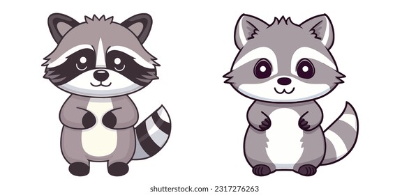 Material vectorial de mascota raccoon de dibujos animados