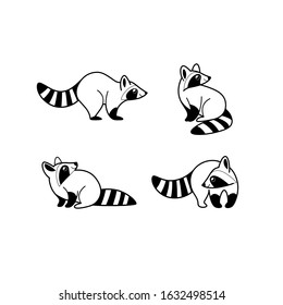 Cartoon raccoon sketch line icon. Сute animals icons set. Childish print for nursery, kids apparel, poster, postcard, pattern.