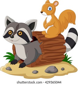Cartoon raccoon and squirrel