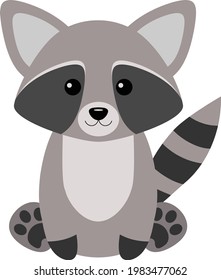 Cartoon Raccoon. Vector illustration of cute sitting raccoon in flat style.