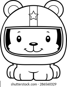 A cartoon race car driver bear smiling.