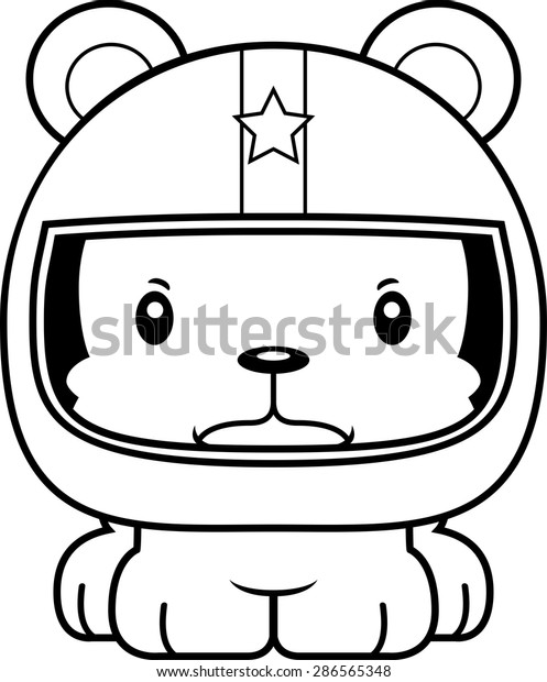 A cartoon\
race car driver bear looking\
angry.