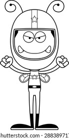 A cartoon race car driver bee looking angry.