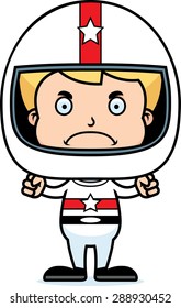 A cartoon race car driver boy looking angry.