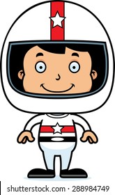 A Cartoon Race Car Driver Boy Smiling.