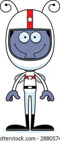 A cartoon race car driver fly smiling.