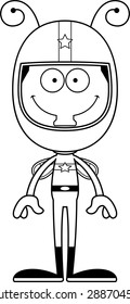 A cartoon race car driver fly smiling.