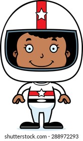 A Cartoon Race Car Driver Girl Smiling.