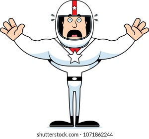 A cartoon race car driver looking scared.