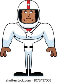 A cartoon race car driver looking sad.