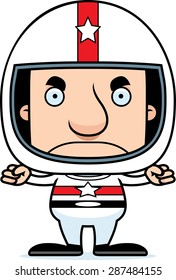 A cartoon race car driver man looking angry.