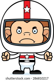 A cartoon race car driver monkey looking angry.