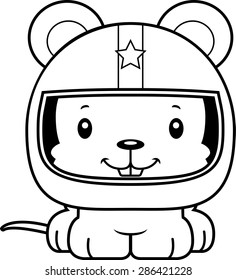 A cartoon race car driver mouse smiling.