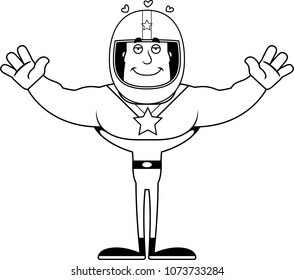 A cartoon race car driver ready to give a hug.
