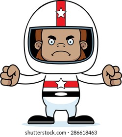 A cartoon race car driver sasquatch looking angry.