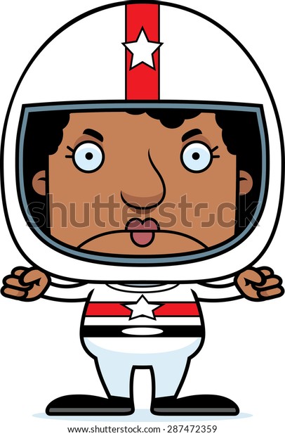A cartoon
race car driver woman looking
angry.