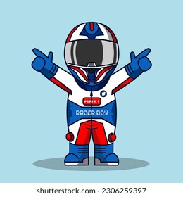 Cartoon racer wearing helmet and racing suit