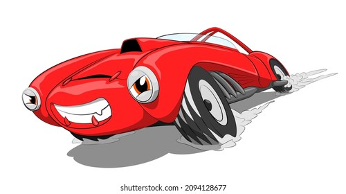 cartoon racing car running fast on the track. Isolate.