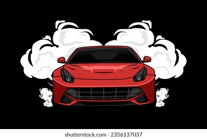 cartoon racing car with smoke rising