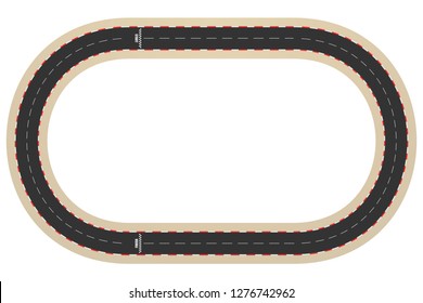 Cartoon racing track for a ring races, top view, vector illustration