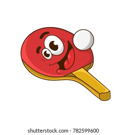cartoon racket ping pong ball, vector illustration