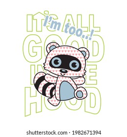 cartoon racoon dancing, vector illustration