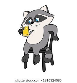 Cartoon Racoon Drinking Beer Illustration