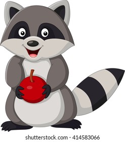 Cartoon Racoon Holding Apple