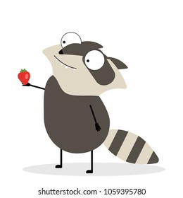 Cartoon Racoon Holding Strawberry