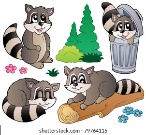 Cartoon racoons collection - vector illustration.