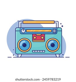 A cartoon radio with a blue and yellow color scheme