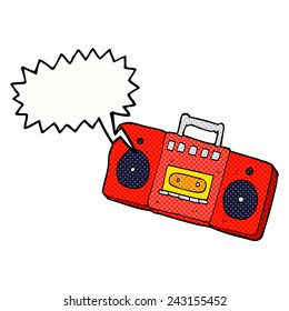 cartoon radio cassette player with speech bubble