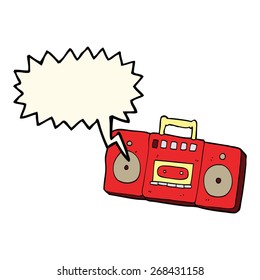 cartoon radio cassette player with speech bubble